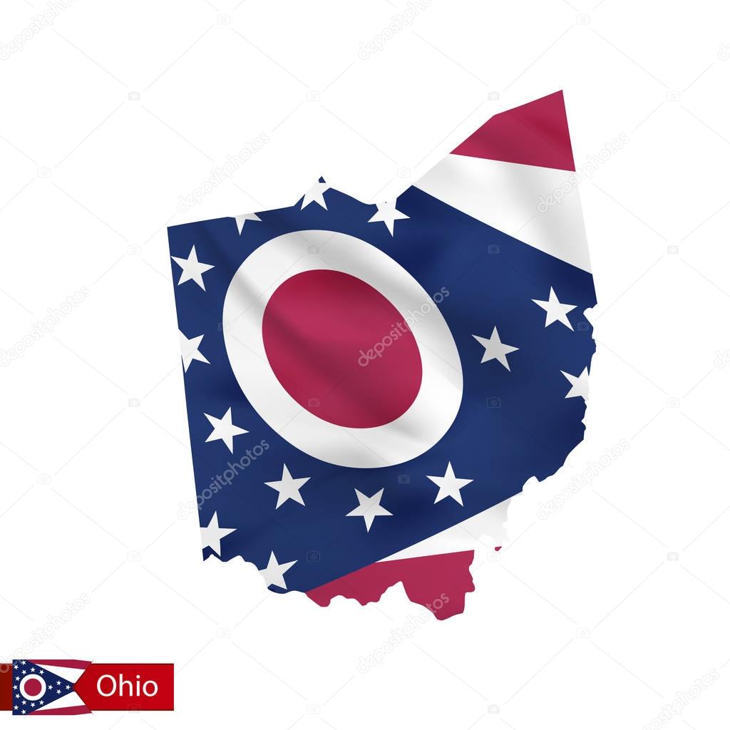 Ohio state map with waving flag of US State. 