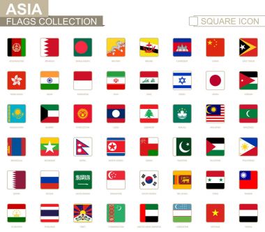 Square flags of Asia. From Afghanistan to Yemen. clipart