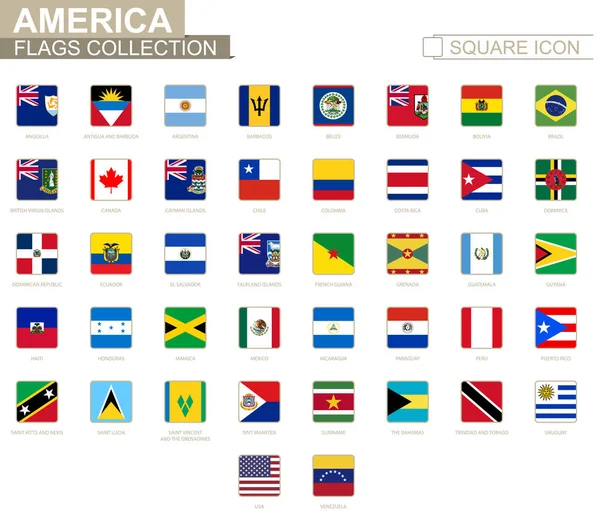 Square flags of America. From Anguilla to Venezuela. — Stock Vector