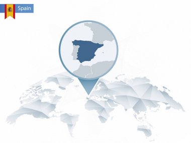 Soyut sabitlenmiş detaylı İspanya harita Dünya Haritası yuvarlak.