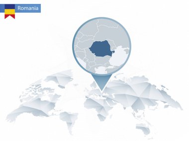 Soyut sabitlenmiş detaylı Romanya harita Dünya Haritası yuvarlak.