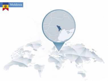 Soyut sabitlenmiş detaylı Moldova harita Dünya Haritası yuvarlak.