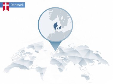 Soyut sabitlenmiş detaylı Danimarka harita Dünya Haritası yuvarlak.