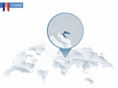 Soyut sabitlenmiş detaylı Hırvatistan harita Dünya Haritası yuvarlak.