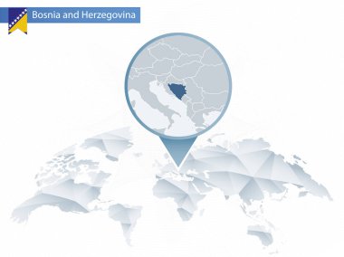 Dünya Haritası ile sabitlenmiş detaylı Bosna ve Herze soyut yuvarlak
