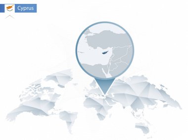 Soyut sabitlenmiş detaylı Kıbrıs harita Dünya Haritası yuvarlak.