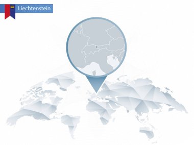 Soyut Dünya Haritası sabitlenmiş detaylı Liechtenstein ma ile yuvarlak.