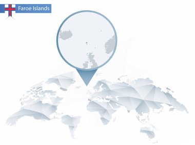 Soyut Dünya Haritası sabitlenmiş detaylı Faroe Adaları ma ile yuvarlak.