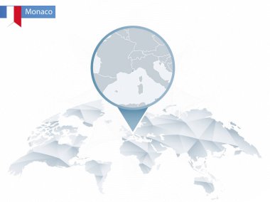 Soyut sabitlenmiş detaylı Monaco harita Dünya Haritası yuvarlak.