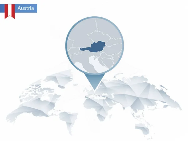 Mappa mondiale astratta arrotondata con mappa dettagliata dell'Austria appuntata . — Vettoriale Stock