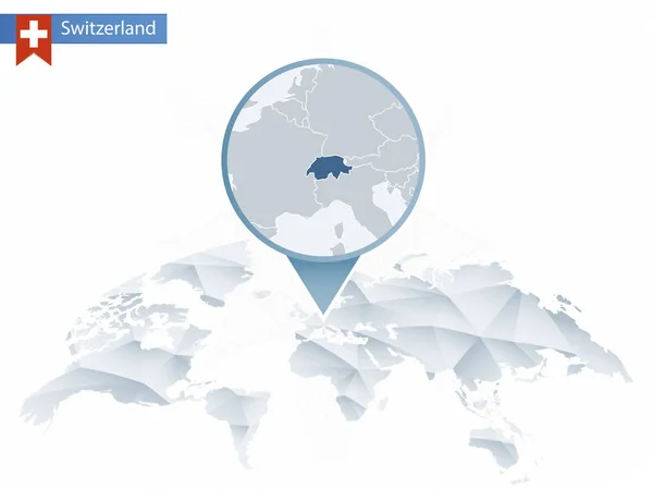 Abstract afgerond wereldkaart met vastgezette gedetailleerde kaart van Zwitserland. — Stockvector
