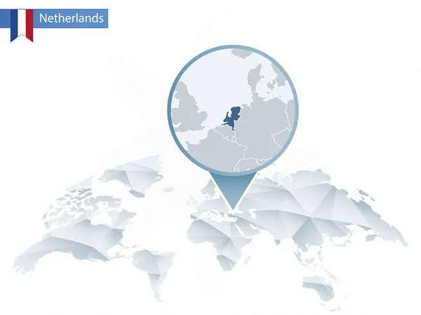 Abstract afgerond wereldkaart met vastgezette gedetailleerde kaart van Nederland. — Stockvector