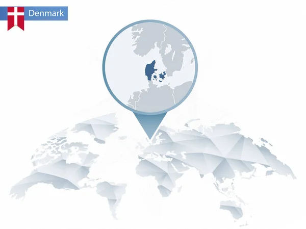 Soyut sabitlenmiş detaylı Danimarka harita Dünya Haritası yuvarlak. — Stok Vektör