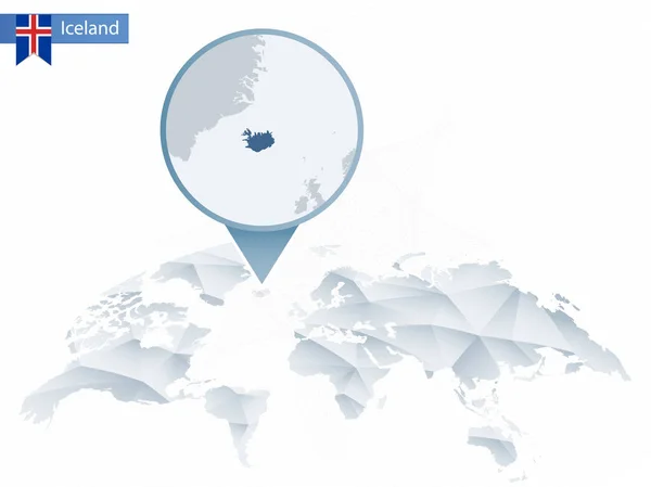 Mapa del mundo redondeado abstracto con mapa detallado de Islandia fijado . — Vector de stock