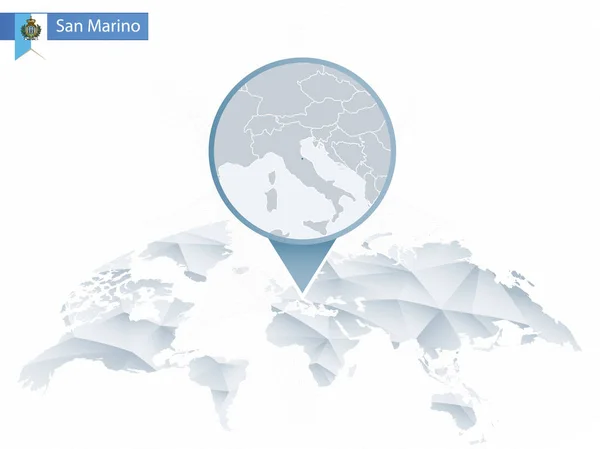 Carte du monde arrondie abstraite avec carte détaillée épinglée de Saint-Marin . — Image vectorielle