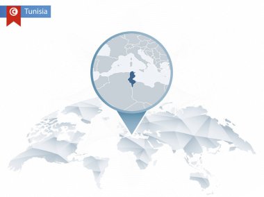 Soyut sabitlenmiş detaylı Tunus harita Dünya Haritası yuvarlak.