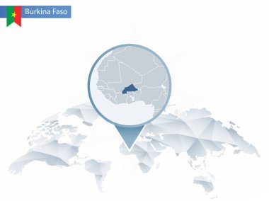 Soyut sabitlenmiş detaylı Burkina Faso harita Dünya Haritası yuvarlak
