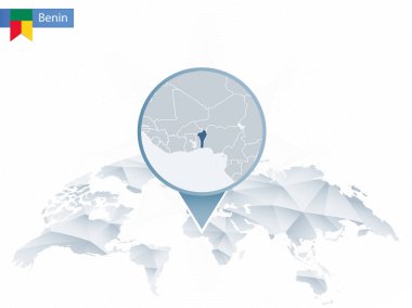 Soyut sabitlenmiş detaylı Benin harita Dünya Haritası yuvarlak.