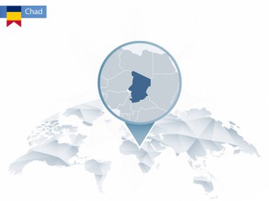 Soyut sabitlenmiş detaylı Chad harita Dünya Haritası yuvarlak.