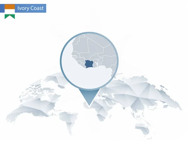Mappa del mondo astratta arrotondata con mappa dettagliata della Costa d'Avorio . — Vettoriale Stock