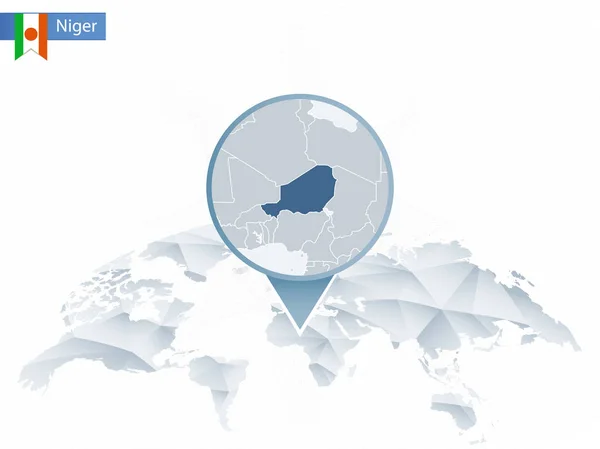 Mapa del mundo redondeado abstracto con mapa detallado de Níger fijado . — Vector de stock