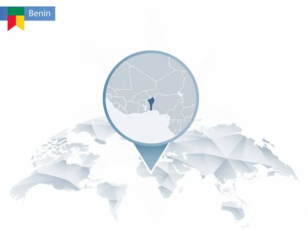 Abstrakcja zaokrąglone mapa świata z przypiętych Szczegółowa mapa Benin. — Wektor stockowy