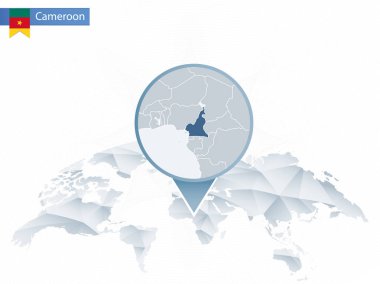 Soyut sabitlenmiş detaylı Kamerun harita Dünya Haritası yuvarlak.