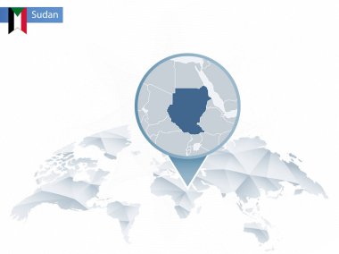 Soyut sabitlenmiş detaylı Sudan harita Dünya Haritası yuvarlak.