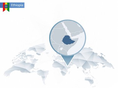 Soyut sabitlenmiş detaylı Etiyopya harita Dünya Haritası yuvarlak.