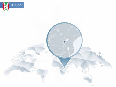Soyut sabitlenmiş detaylı Burundi harita Dünya Haritası yuvarlak.