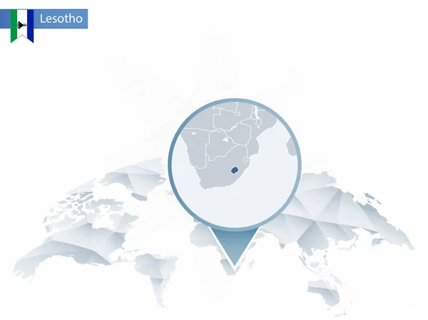 Mappa del mondo astratta arrotondata con mappa dettagliata del Lesotho appuntata . — Vettoriale Stock