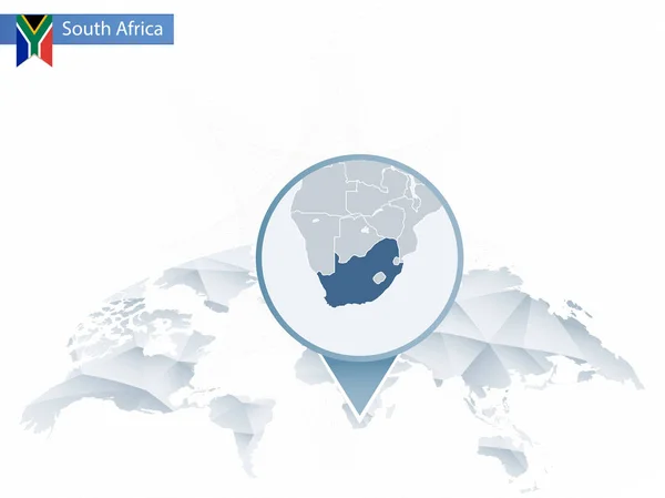 Mappa del mondo astratta arrotondata con mappa dettagliata del Sudafrica appuntata — Vettoriale Stock