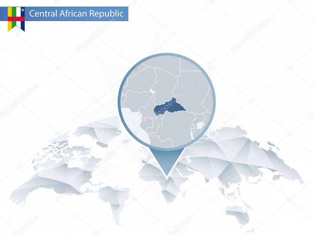 Abstract rounded World Map with pinned detailed Central African Republic map