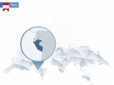 Soyut sabitlenmiş detaylı Peru harita Dünya Haritası yuvarlak.
