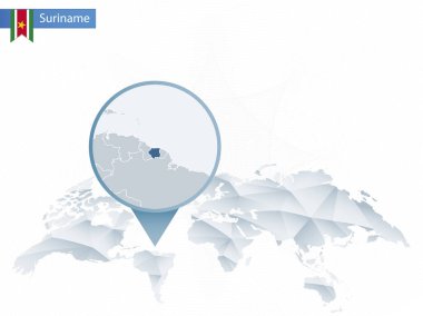 Soyut sabitlenmiş detaylı Surinam harita Dünya Haritası yuvarlak.