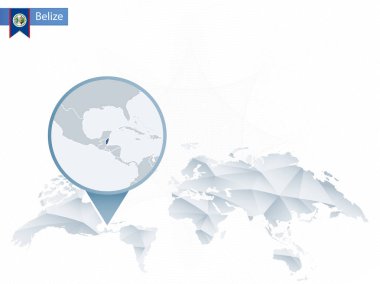 Soyut sabitlenmiş detaylı Belize harita Dünya Haritası yuvarlak.