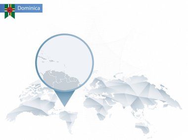 Soyut sabitlenmiş detaylı Dominika harita Dünya Haritası yuvarlak.