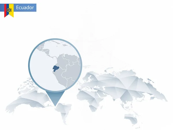Abstrakcja zaokrąglone mapa świata z przypiętych Szczegółowa mapa Ekwador. — Wektor stockowy