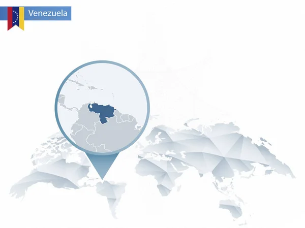 Abstract afgerond wereldkaart met vastgezette detailkaart Venezuela. — Stockvector