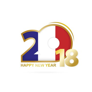 Yıl 2018 Fransa bayrak desenli. Mutlu yeni yıl tasarım.