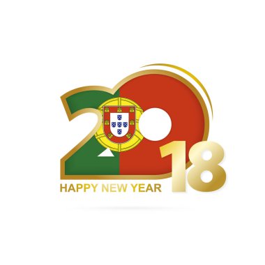 Yıl 2018 Portekiz bayrağı desenli. Mutlu yeni yıl tasarım.