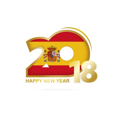 Yıl 2018 İspanya bayrak desenli. Mutlu yeni yıl tasarım.