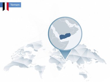Soyut sabitlenmiş detaylı Yemen harita Dünya Haritası yuvarlak.