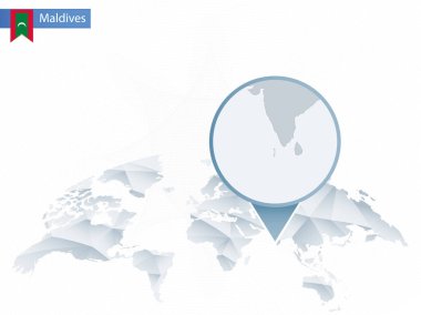 Soyut sabitlenmiş detaylı Maldivler harita Dünya Haritası yuvarlak.