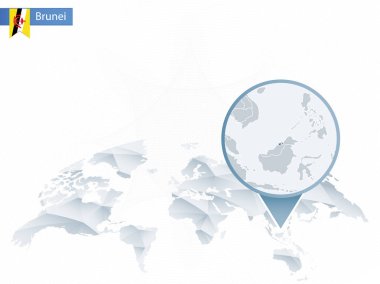 Soyut sabitlenmiş detaylı Brunei harita Dünya Haritası yuvarlak.