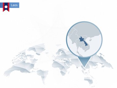 Soyut sabitlenmiş detaylı Laos harita Dünya Haritası yuvarlak.