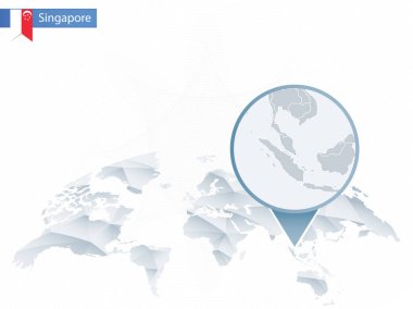 Soyut sabitlenmiş detaylı Singapur harita Dünya Haritası yuvarlak.