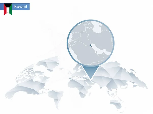 Mapa del mundo redondeado abstracto con el mapa detallado de Kuwait fijado . — Vector de stock