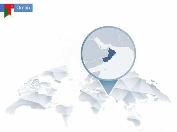 Abstrakcja zaokrąglone mapa świata z przypiętych szczegółową mapę Oman. — Wektor stockowy