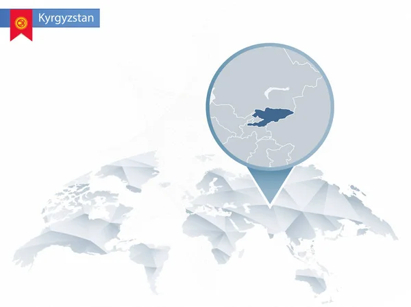 Mappa del mondo astratta arrotondata con mappa dettagliata del Kirghizistan appuntata . — Vettoriale Stock